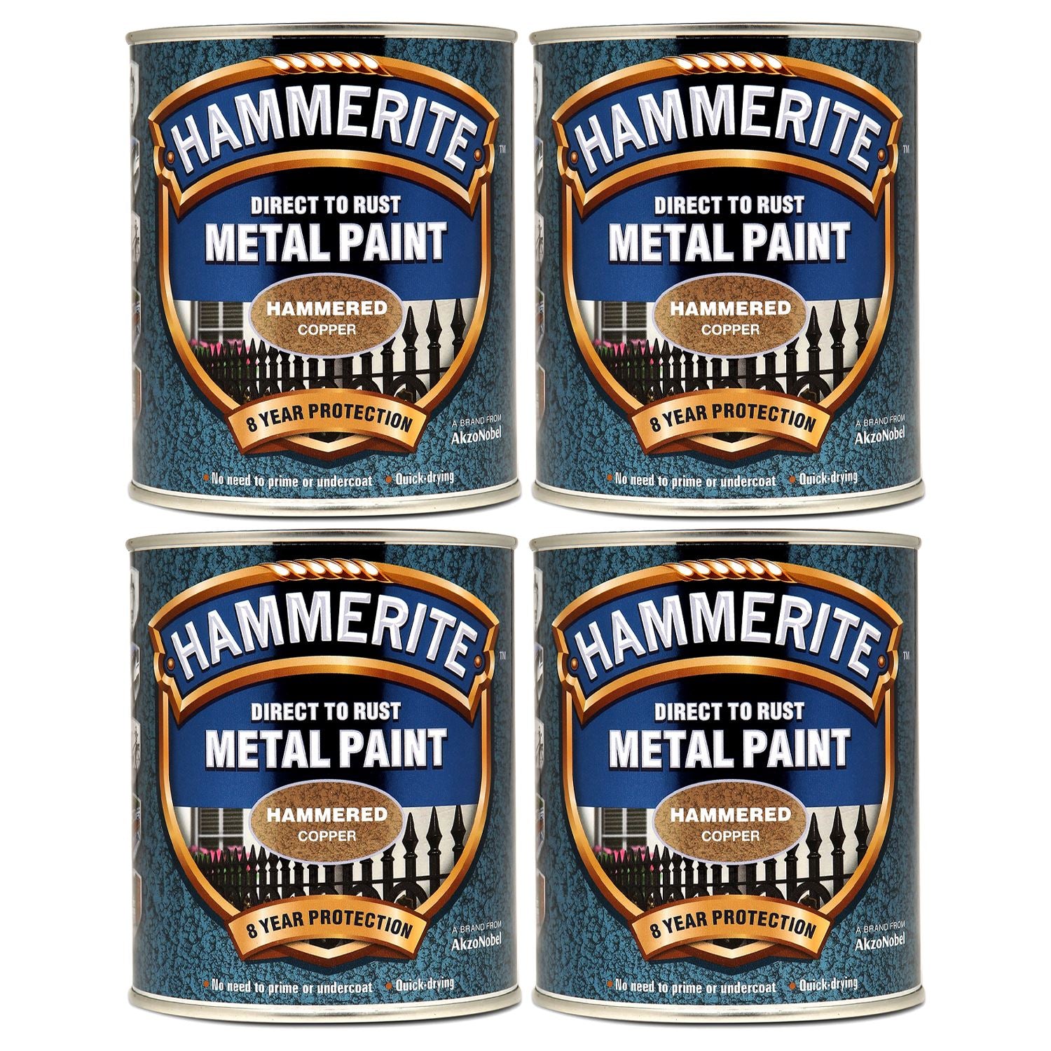 4X Hammerite Hammered Copper Paint 750ml Tin Paint