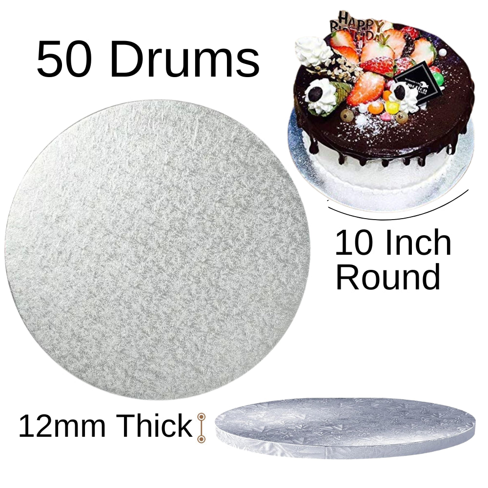 50 Boards - 10" Round Cake Drums - Silver Cake Drum