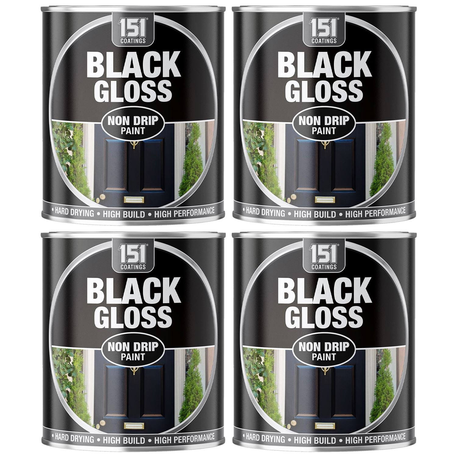 4X Black Gloss Non-Drip Paint 300ml Tin Paint