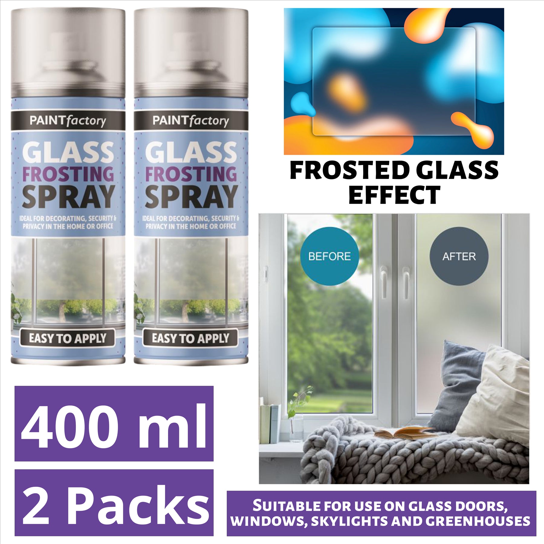 2X Paint Factory Glass Frosting Spray 400ml Spray Paint