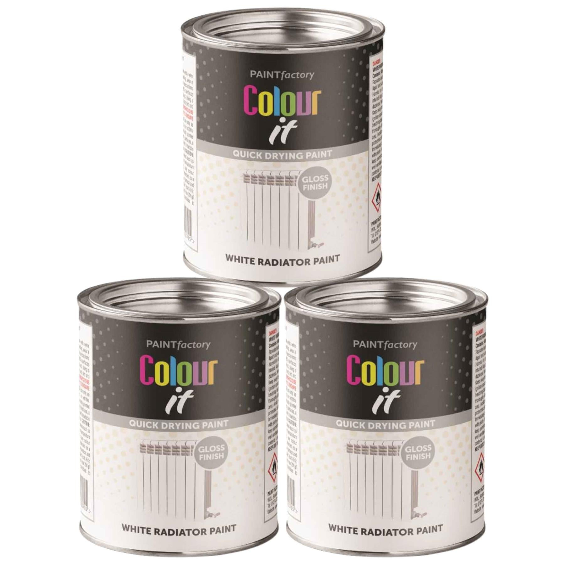 3X Paint Factory White Gloss Radiator Tin Paint 300ml Tin Paint