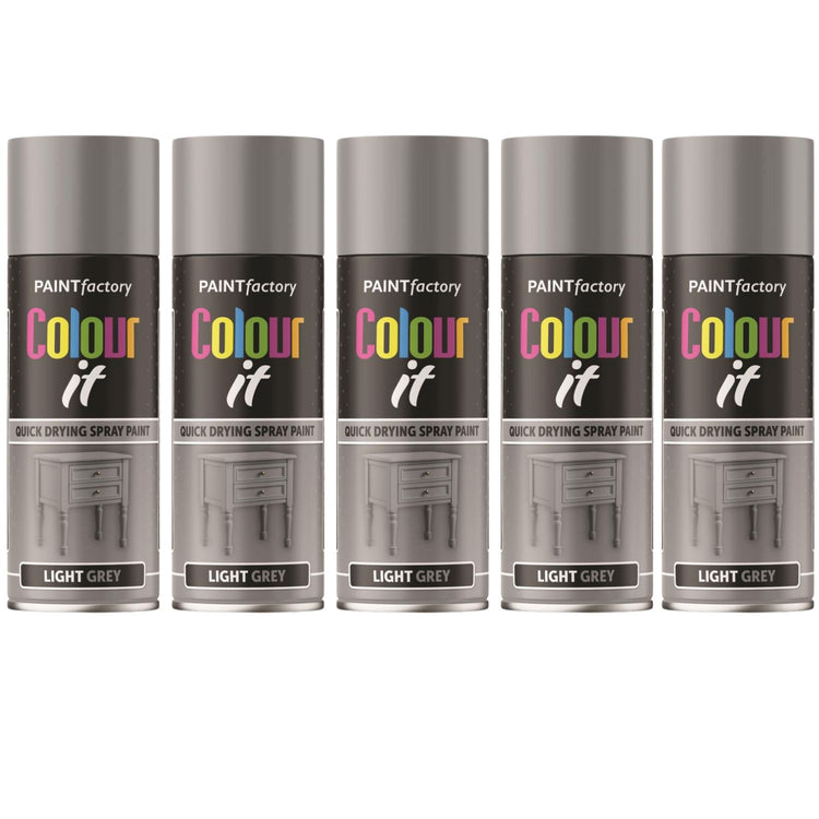 5X Paint Factory Light Grey Gloss Spray Paint 400ml