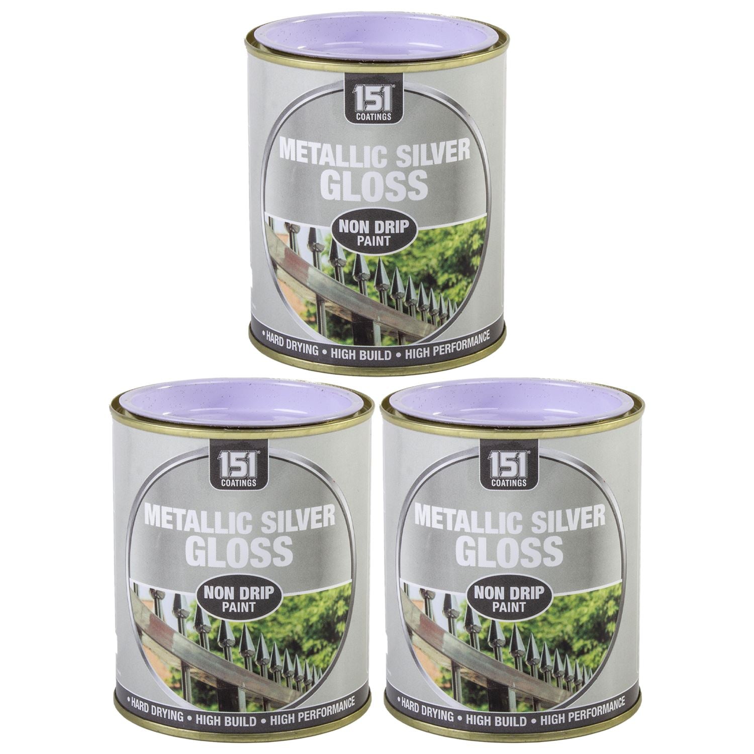 3X Metallic Silver Gloss Non-Drip Paint 300ml Tin Paint