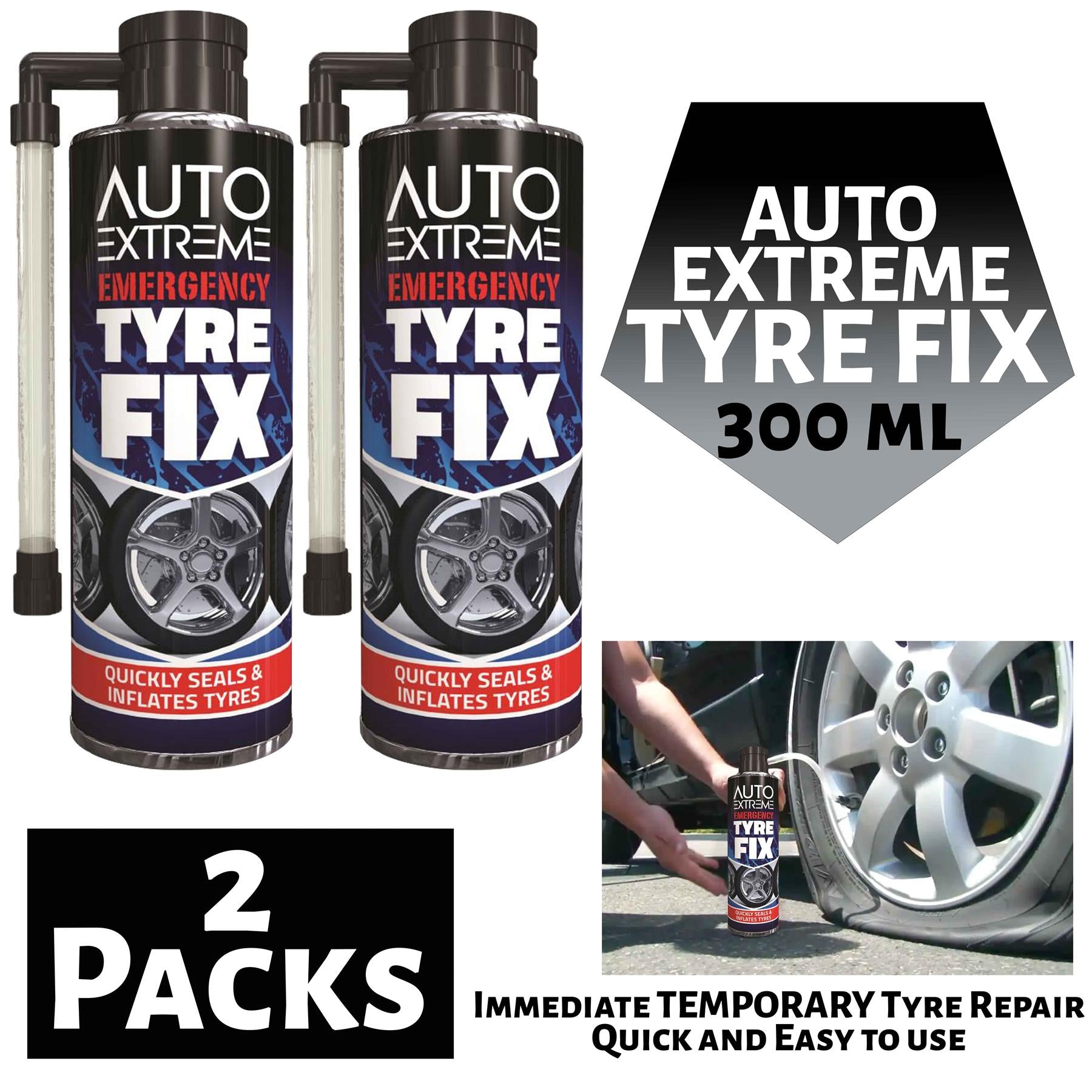 2X Auto Extreme Quick Fix Tyre Repair 300ml Inflater