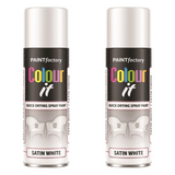 2X Paint Factory White Satin Spray Paint 250ml