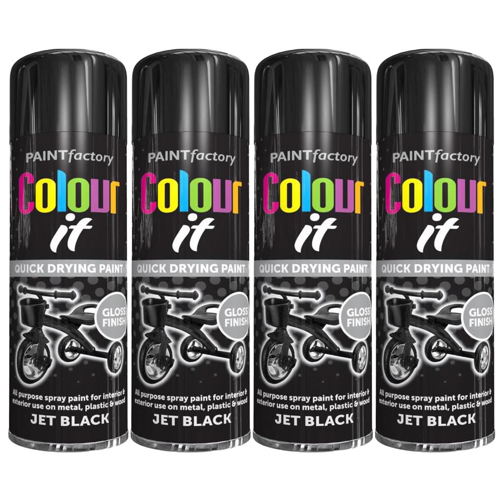 4X Paint Factory Black Gloss 250ml Spray Paint