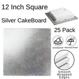 25 Boards - 12" Square Silver Double Thick Cards Cake Board