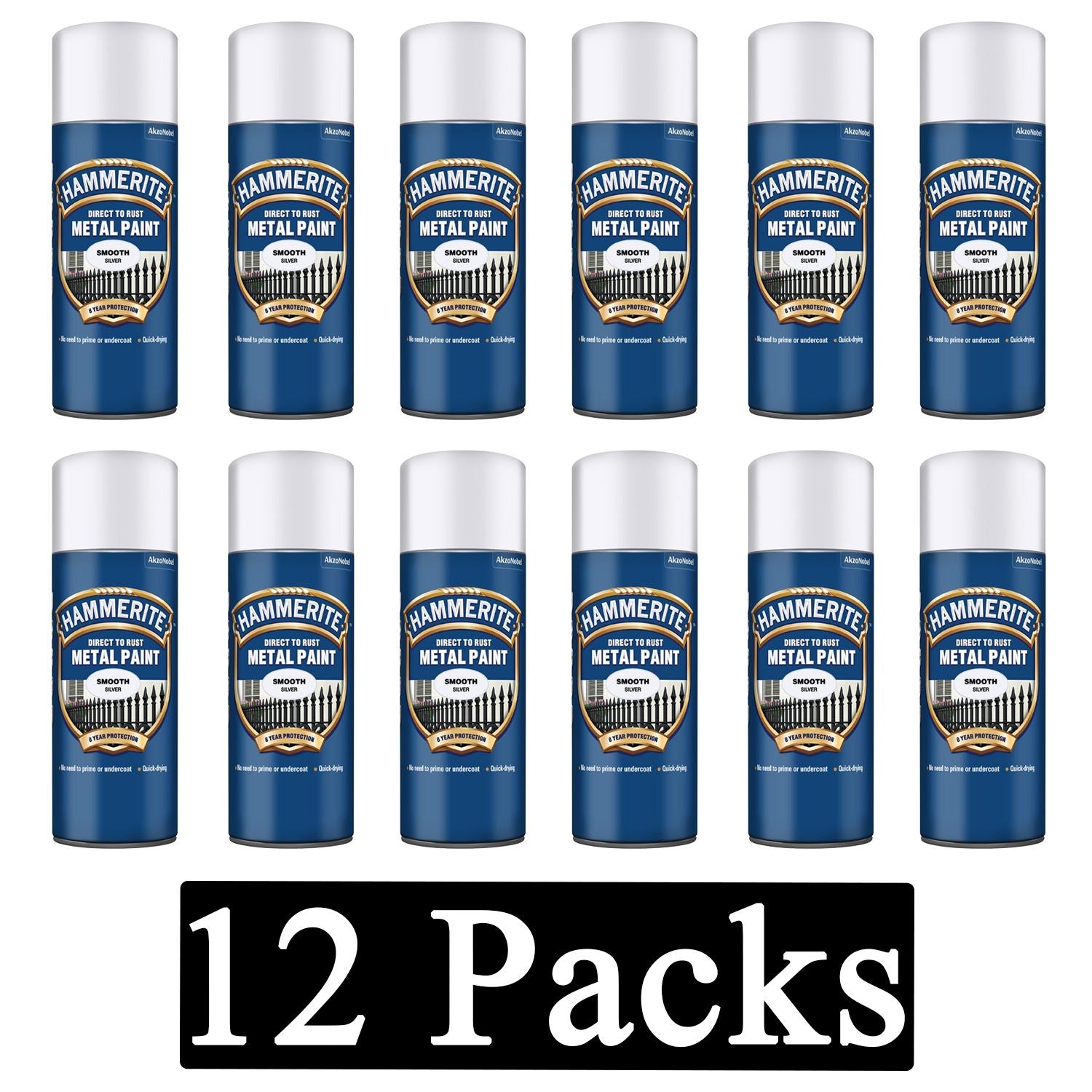 12X Hammerite Smooth Silver Spray Paint 400ml Spray Paint