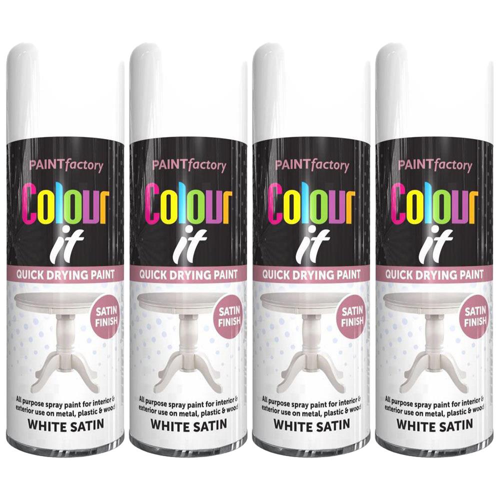4X Paint Factory White Satin Spray Paint 400ml Spray Paint