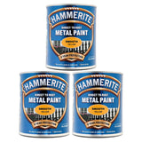 3X Hammerite Smooth Yellow Paint 750ml Tin Paint