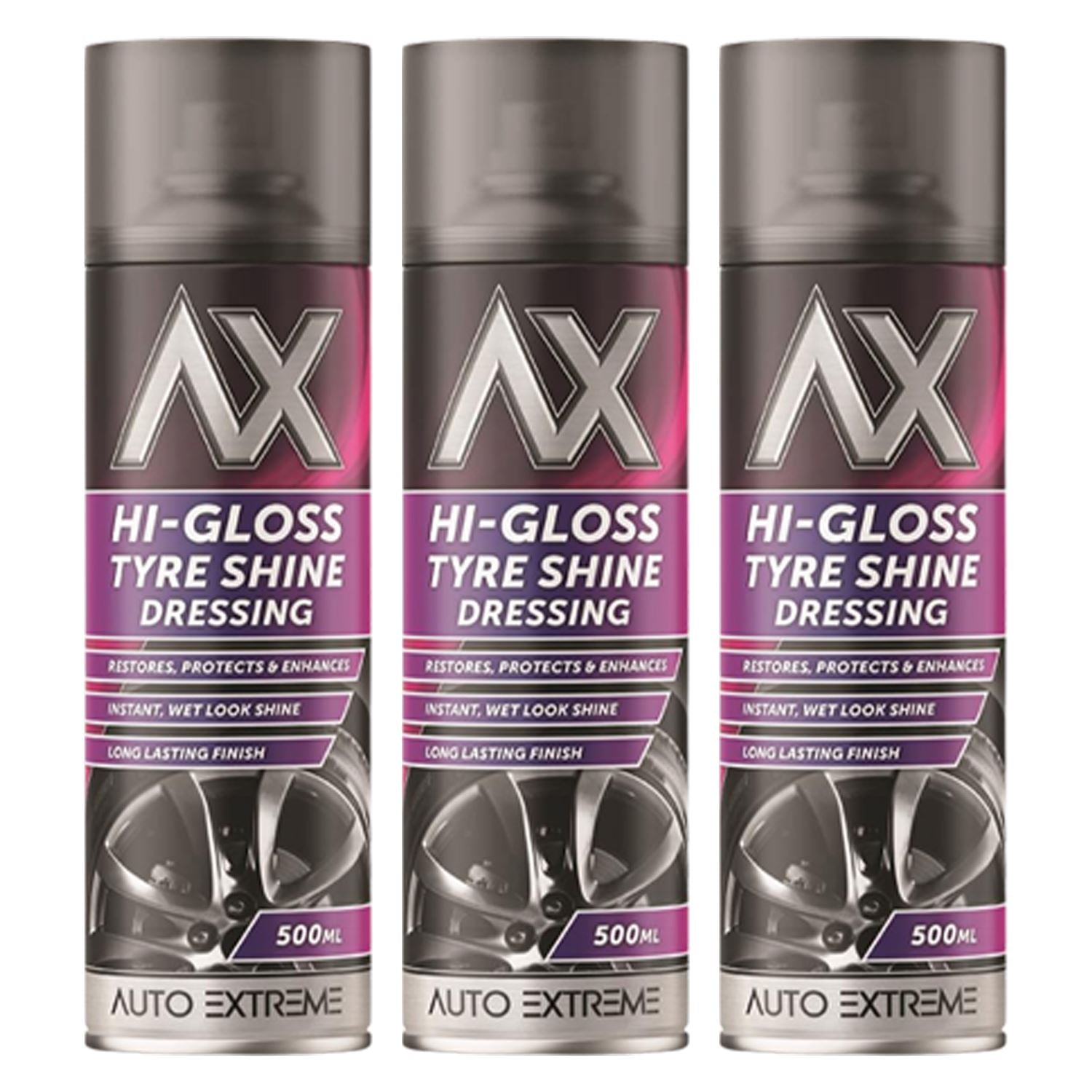3X - Hi-Gloss Tyre Shine Spray 500ml Spray Paint