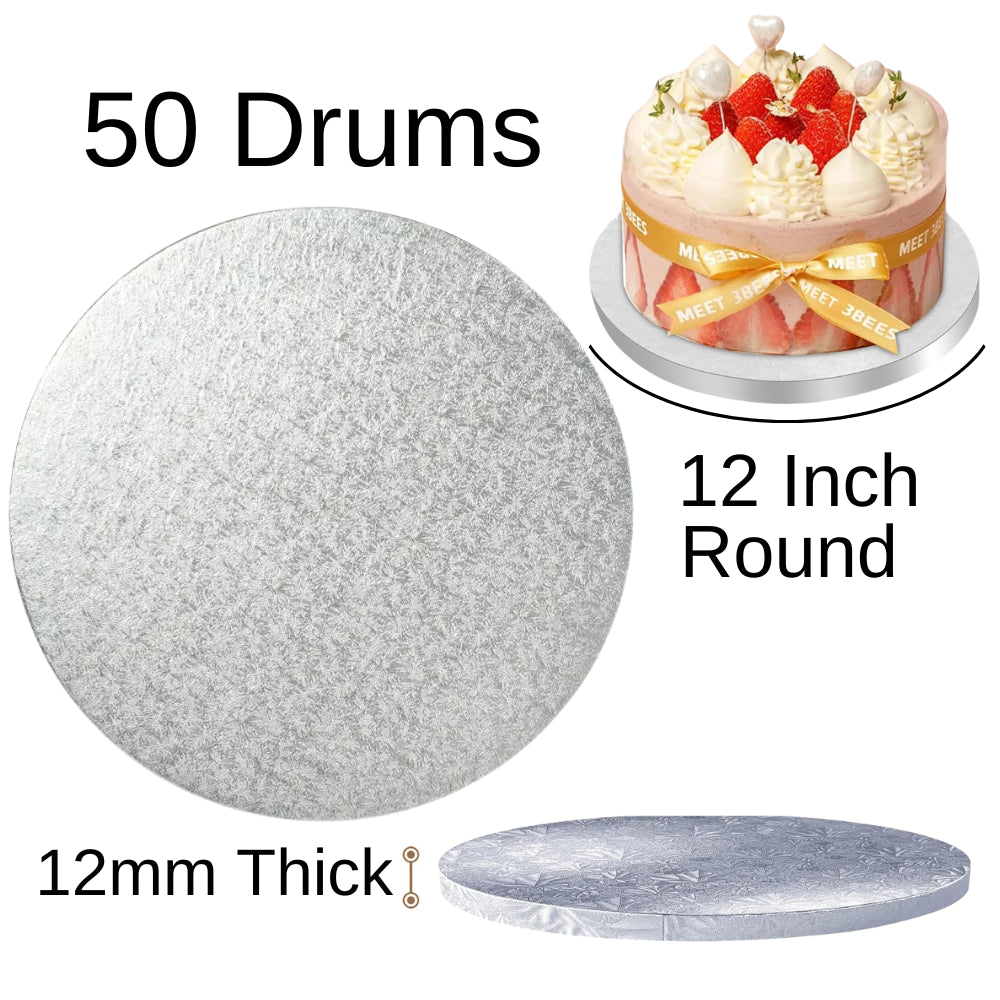 50 Boards - 12" Round Cake Drums - Silver Cake Drum