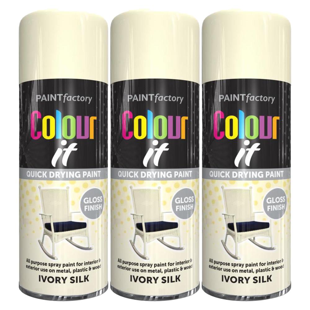3X Paint Factory Ivory Silk Gloss Spray Paint 400ml Spray Paint