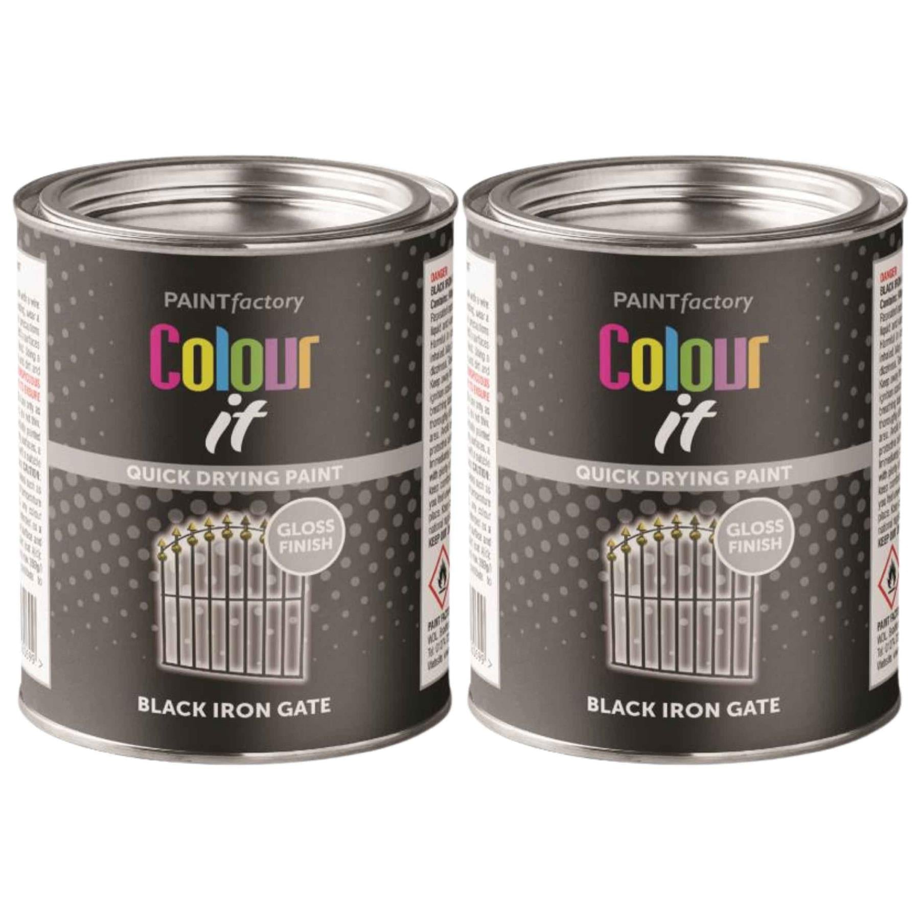 2X Paint Factory Black Iron Gate Gloss Tin Paint 300ml Tin Paint