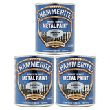 3X Hammerite Smooth Silver Paint 750ml Tin Paint