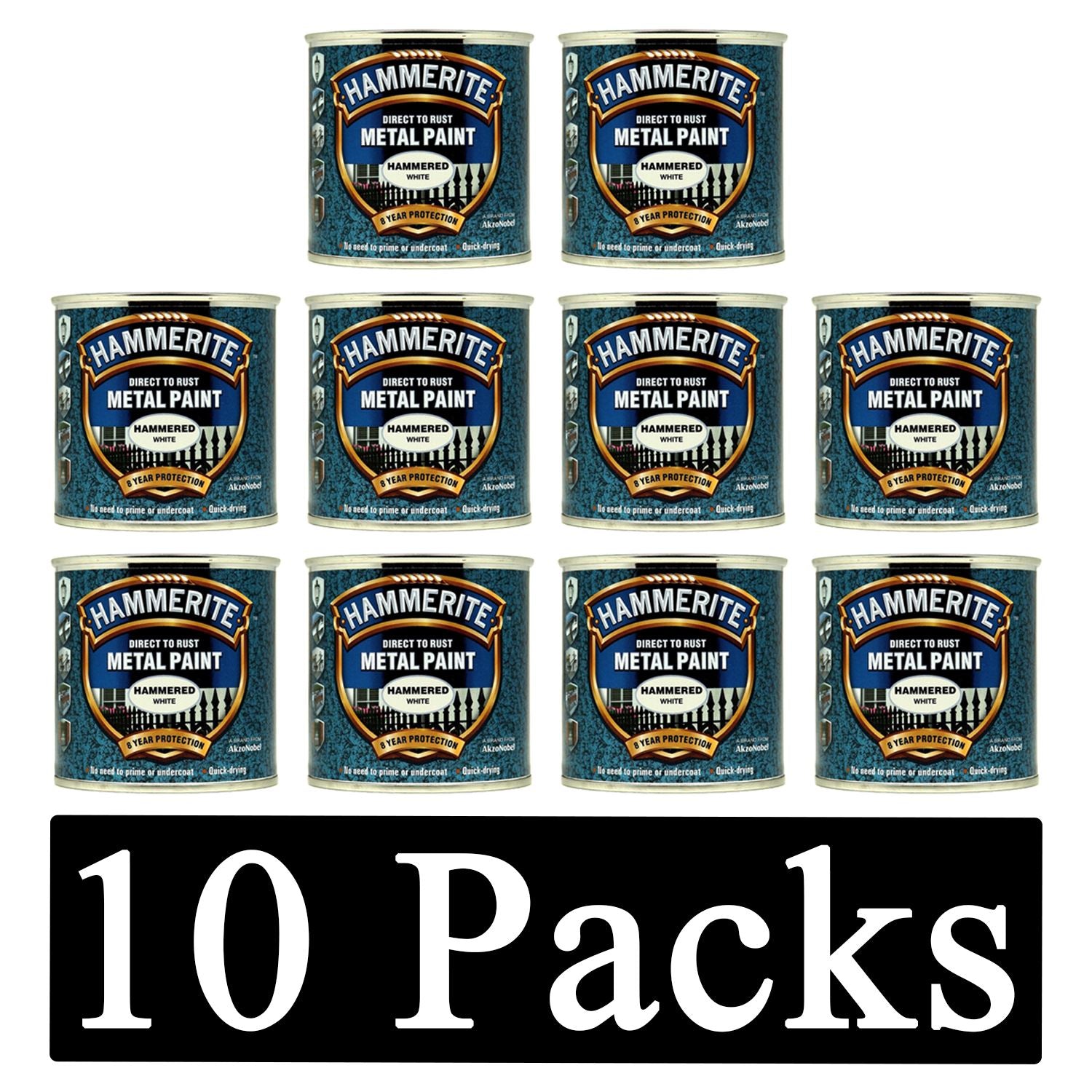 10X Hammerite Hammered White Paint 250ml Tin Paint