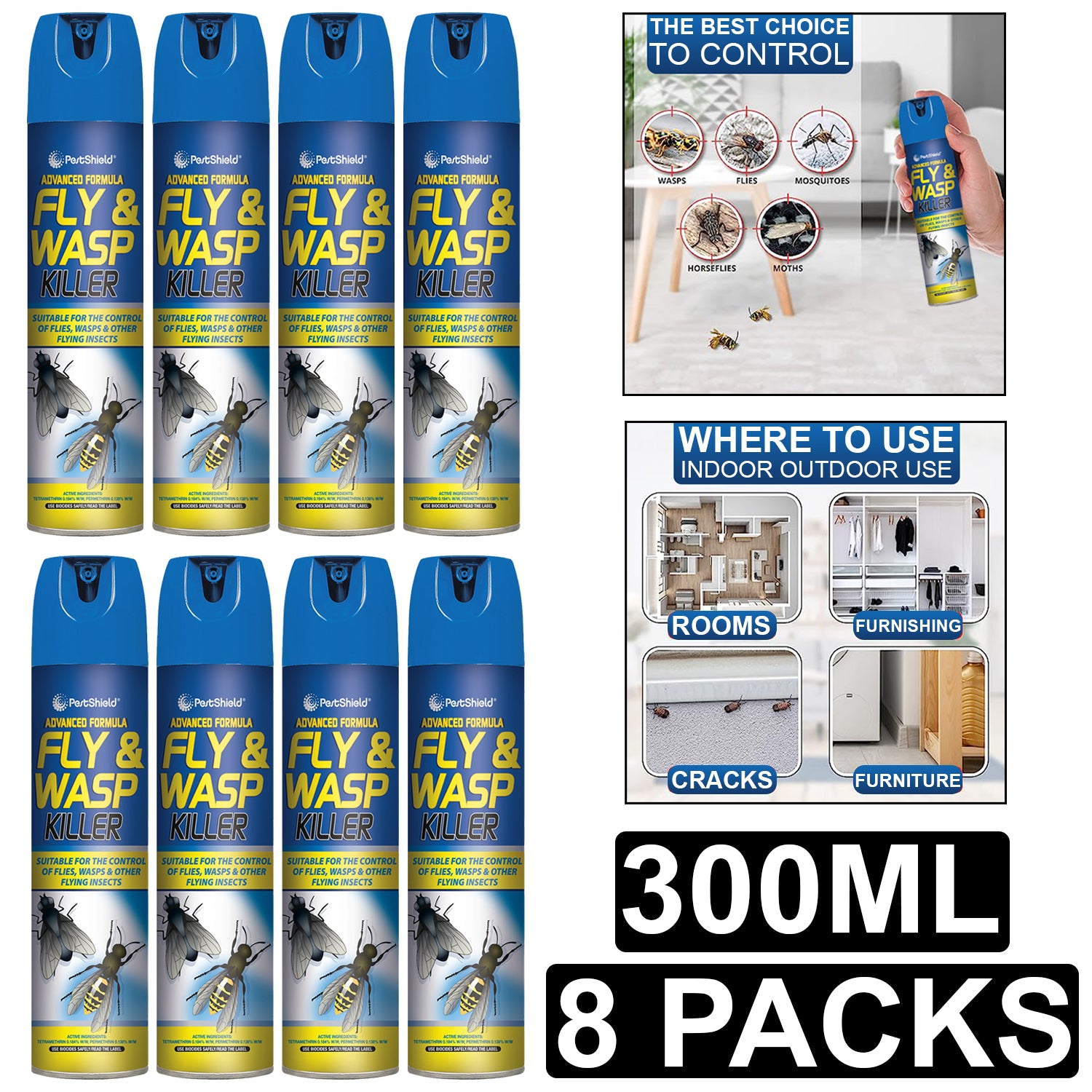 8X Fly & Wasp Killer Spray 300ml Pest Control