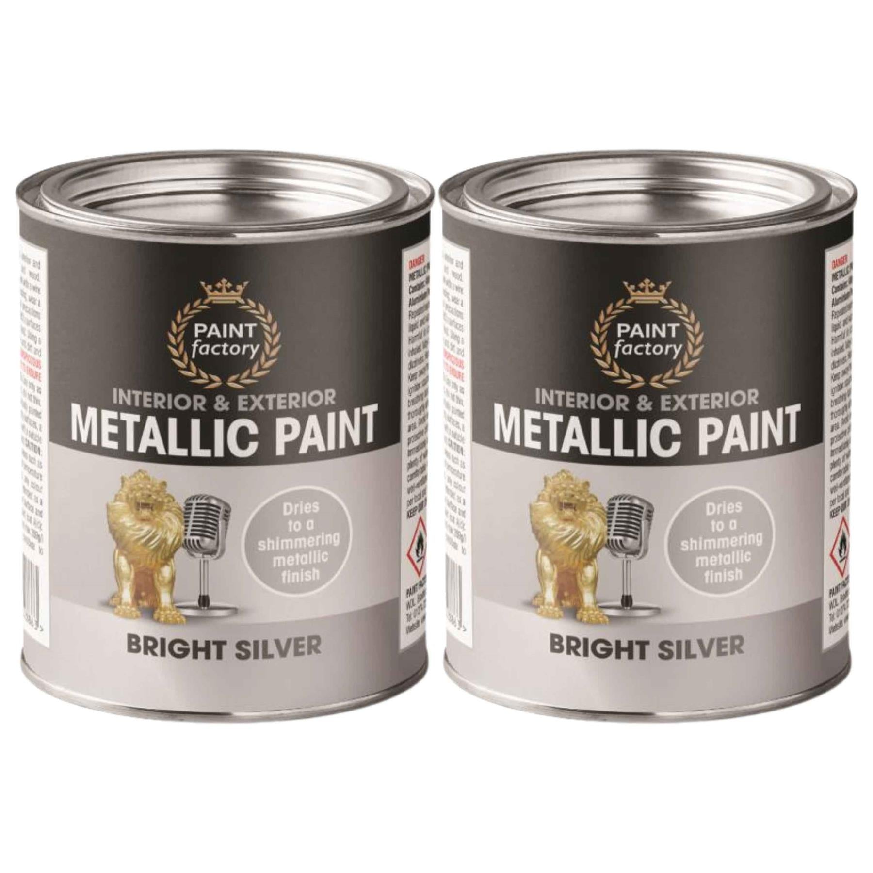 2X Paint Factory Metallic Silver Paint Tin 300ml Tin Paint