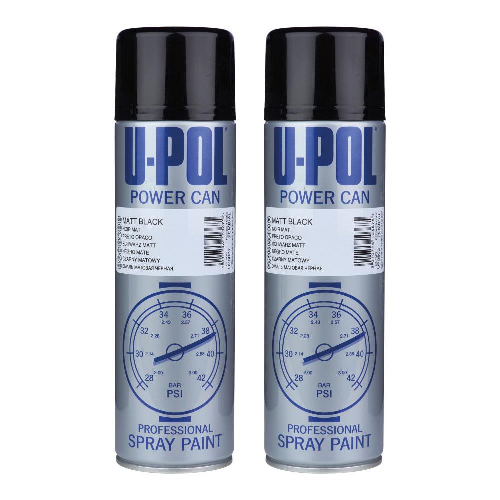 2X Upol Power Can Topcoat Matt Black Aerosol Spray 500ml Spray Paint