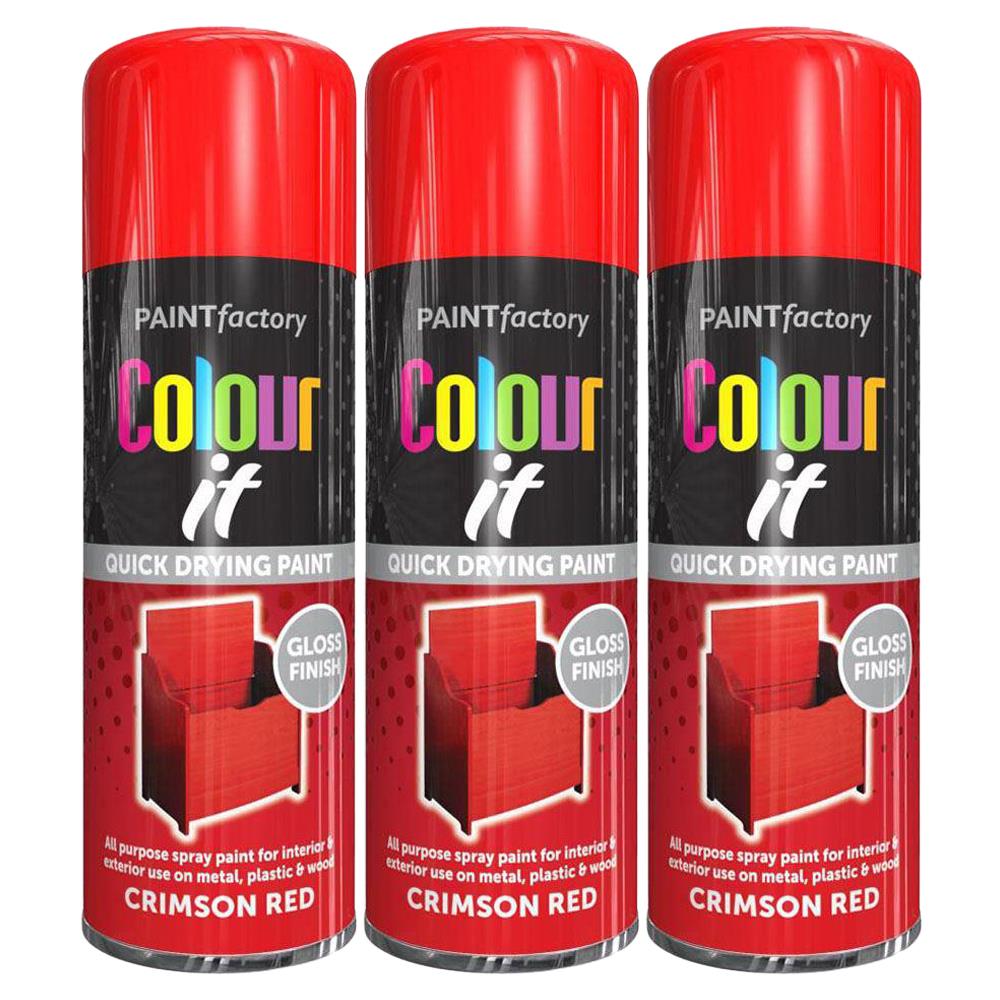 3X Paint Factory Crimson Red Gloss Spray Paint 400ml Spray Paint
