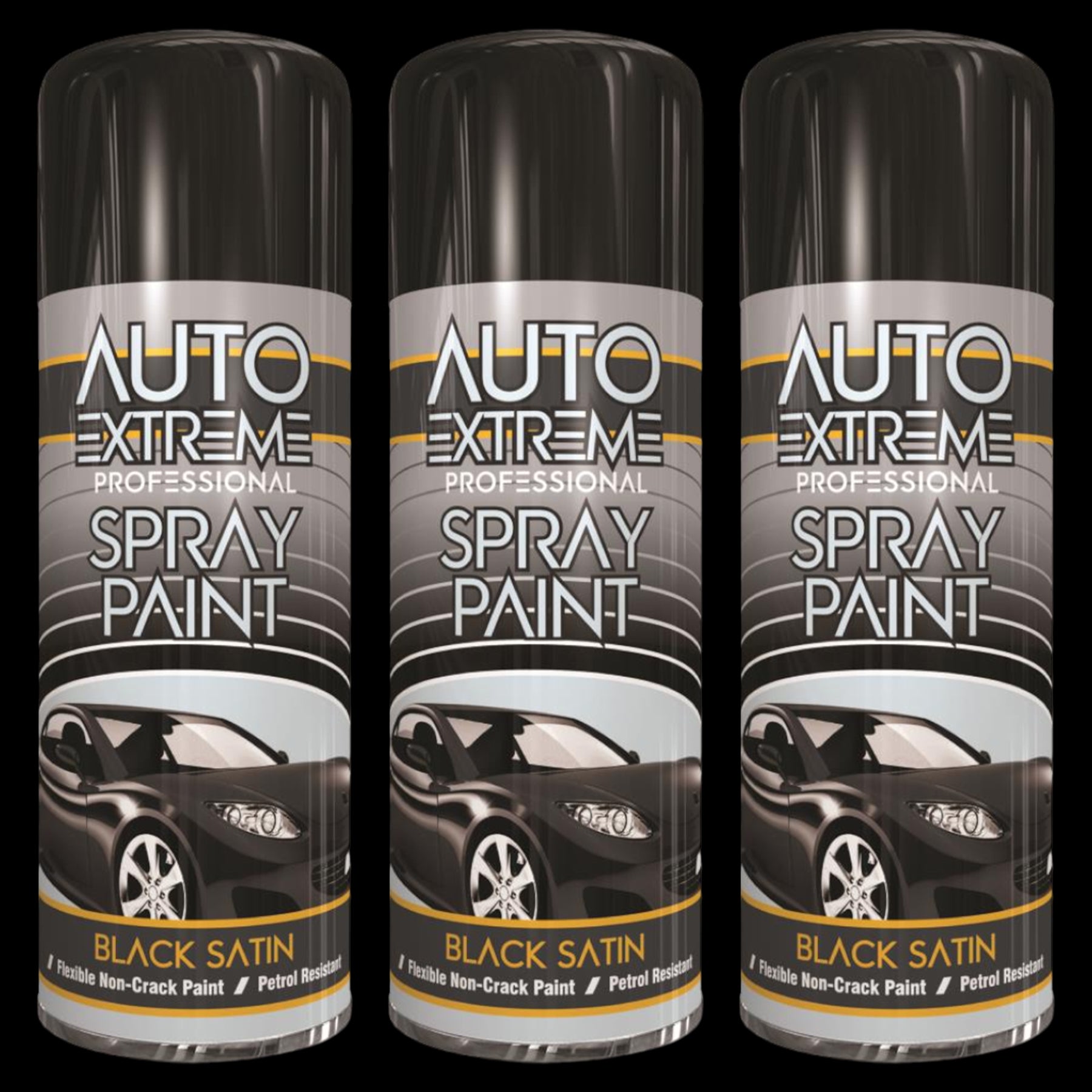 3X Auto Extreme Pro Satin Black Spray Paint 400ml Spray Paint