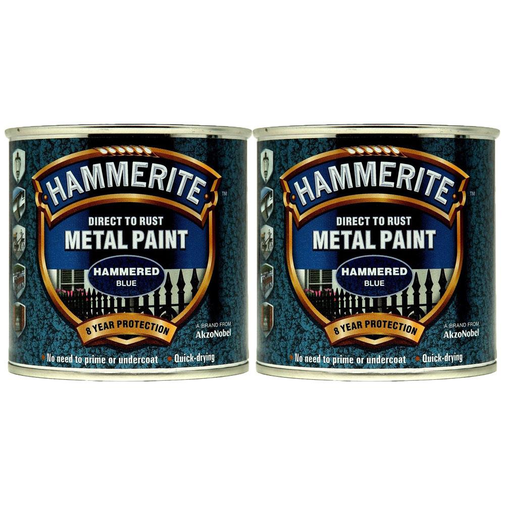 2X Hammerite Hammered Blue Paint 250ml Tin Paint