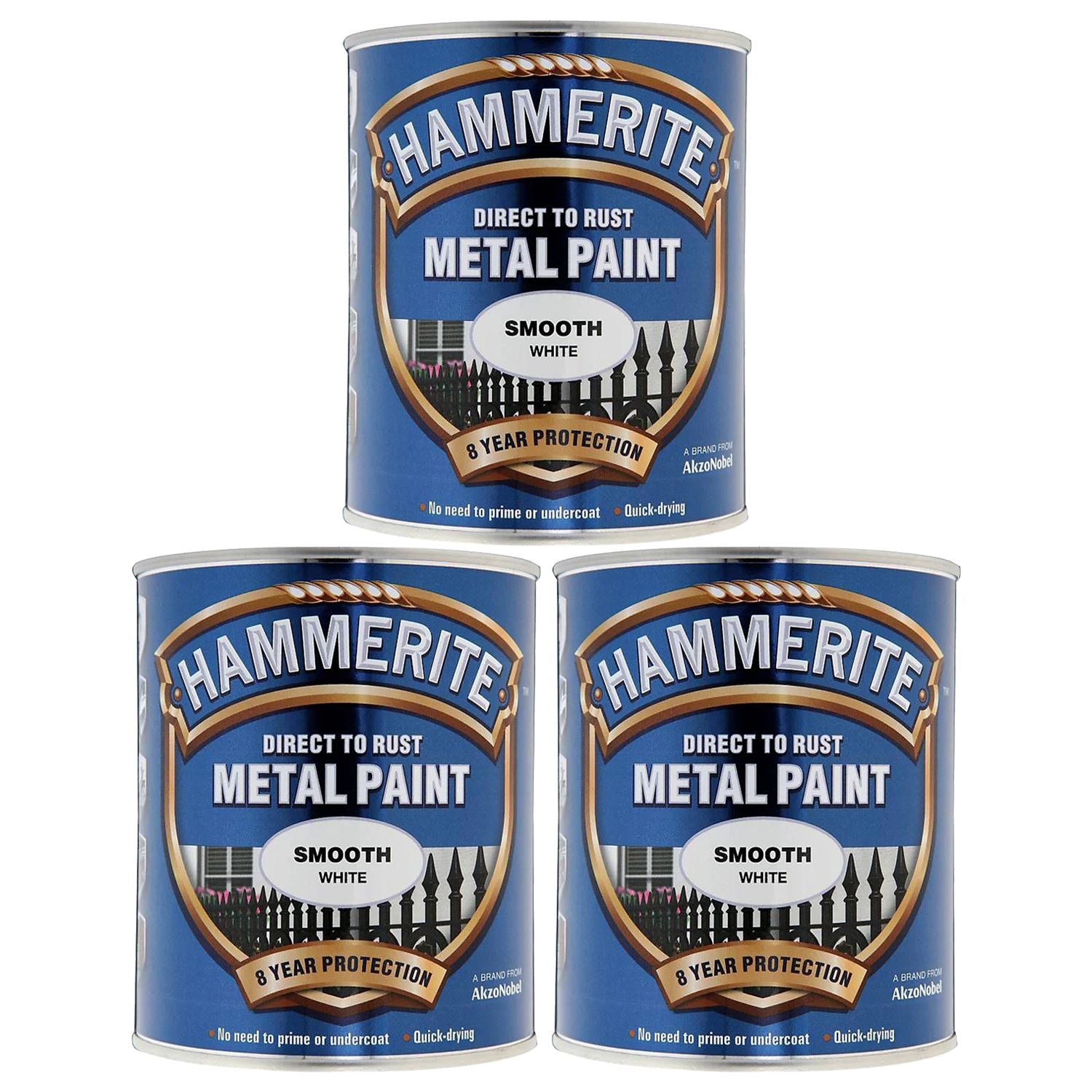 3X Hammerite Smooth White Paint 750ml Tin Paint