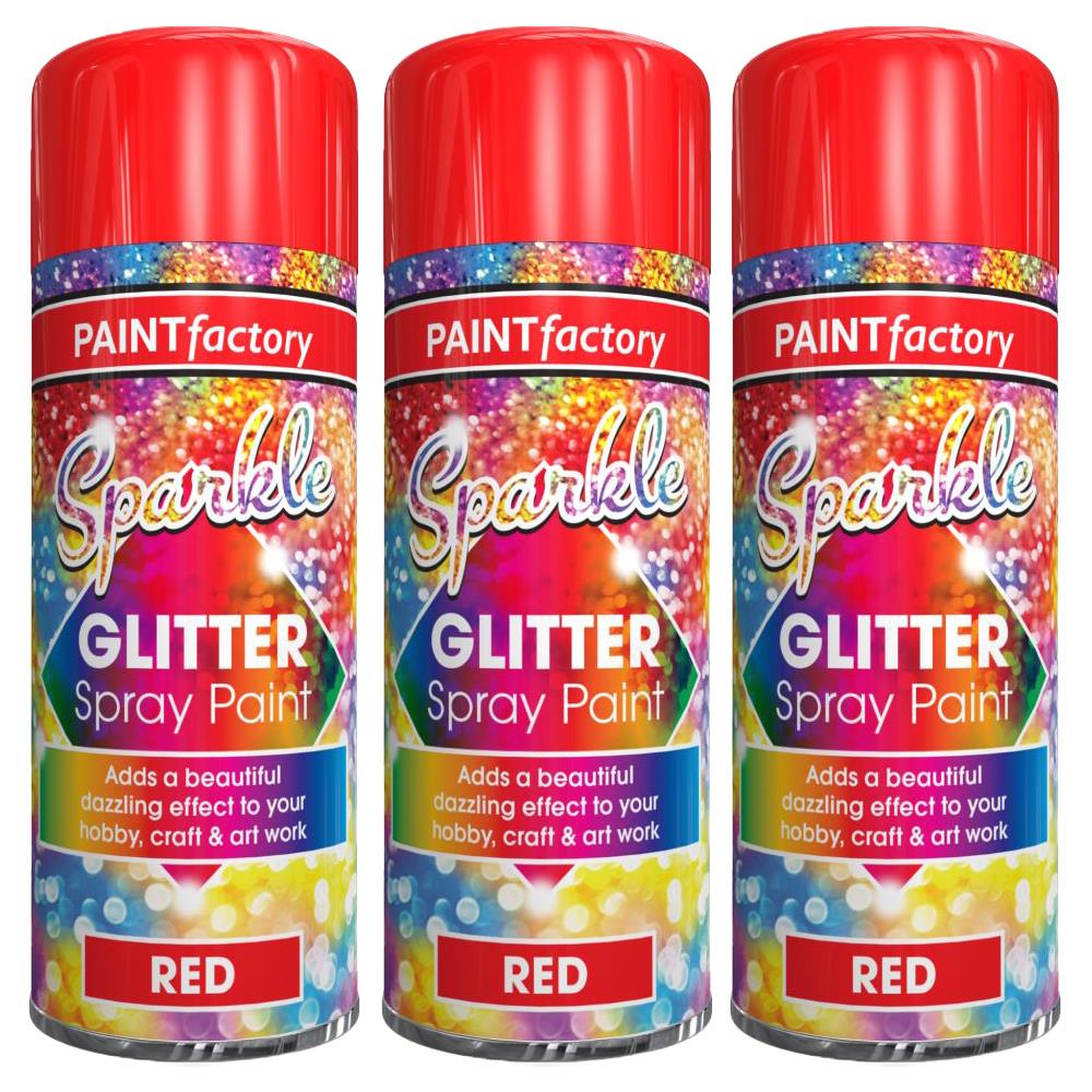 3X Paint Factory Red Glitter Spray Paint 200ml Spray Paint