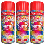 3X Paint Factory Red Glitter Spray Paint 200ml Spray Paint