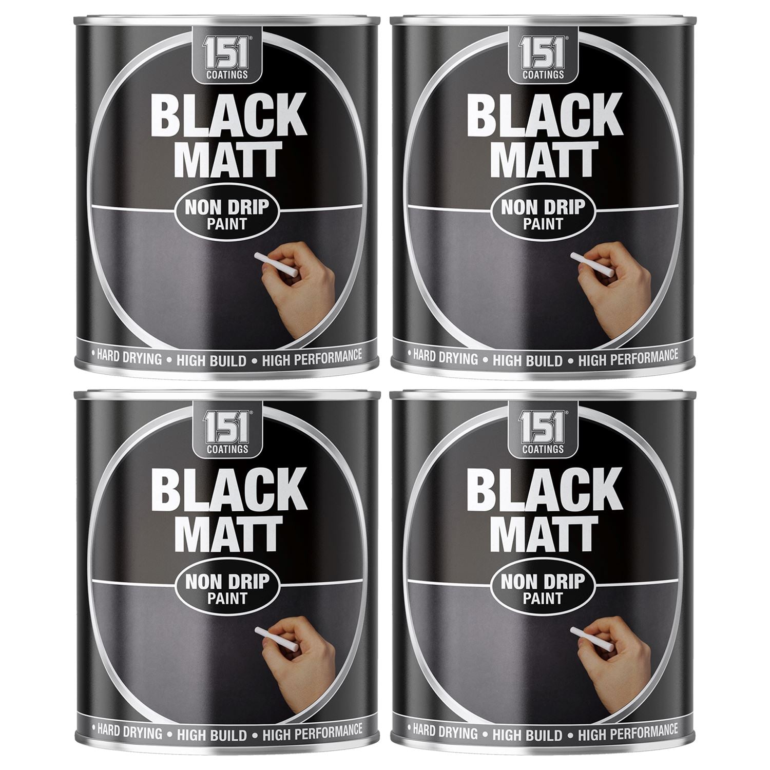 4X Matt Black Non-Drip Paint 300ml Tin Paint
