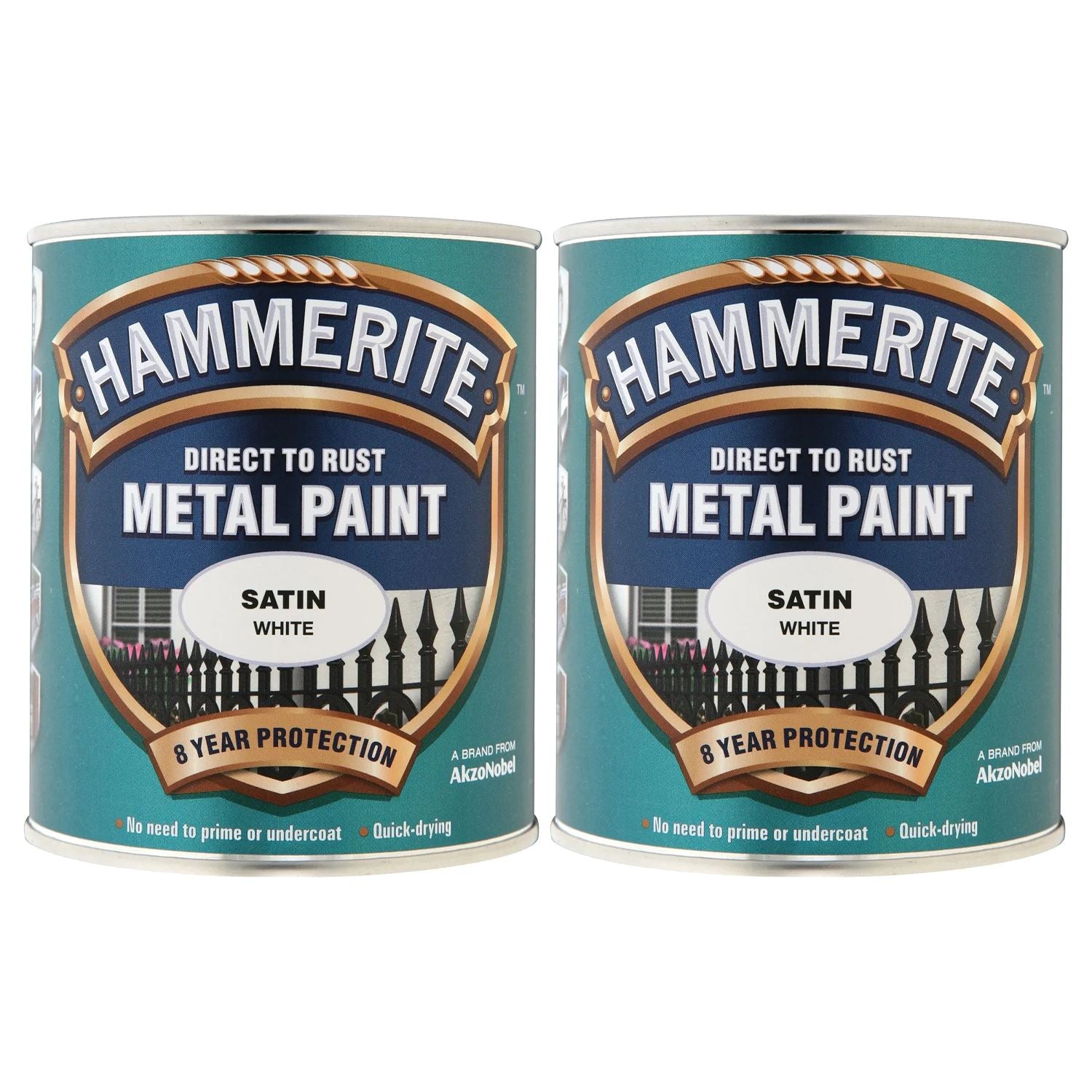 2X Hammerite Satin White Paint 750ml Tin Paint