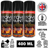 3X High Temp Black Stove Spray Paint 400ml Spray Paint