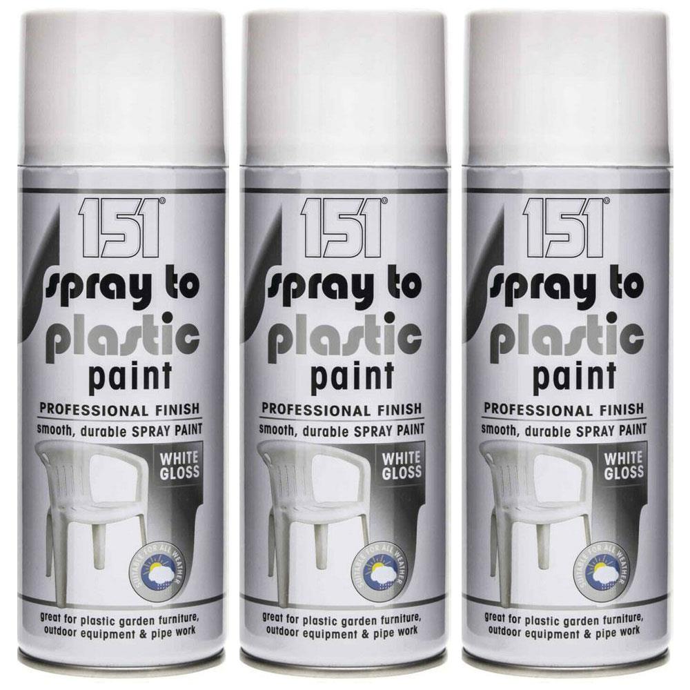3X 151 White Gloss Plastic Spray Paint 400ml Spray Paint