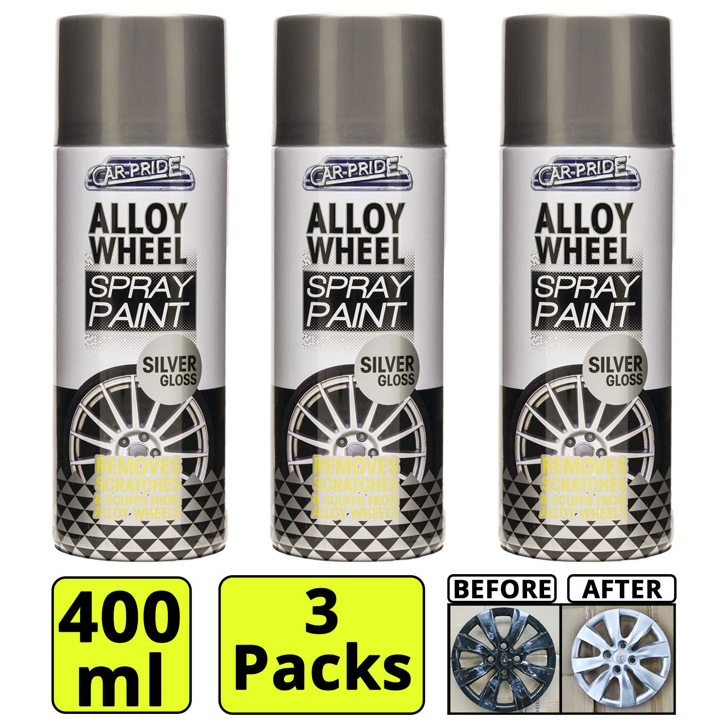3X Car Pride Alloy Wheel Silver Gloss Spray 400ml Spray Paint