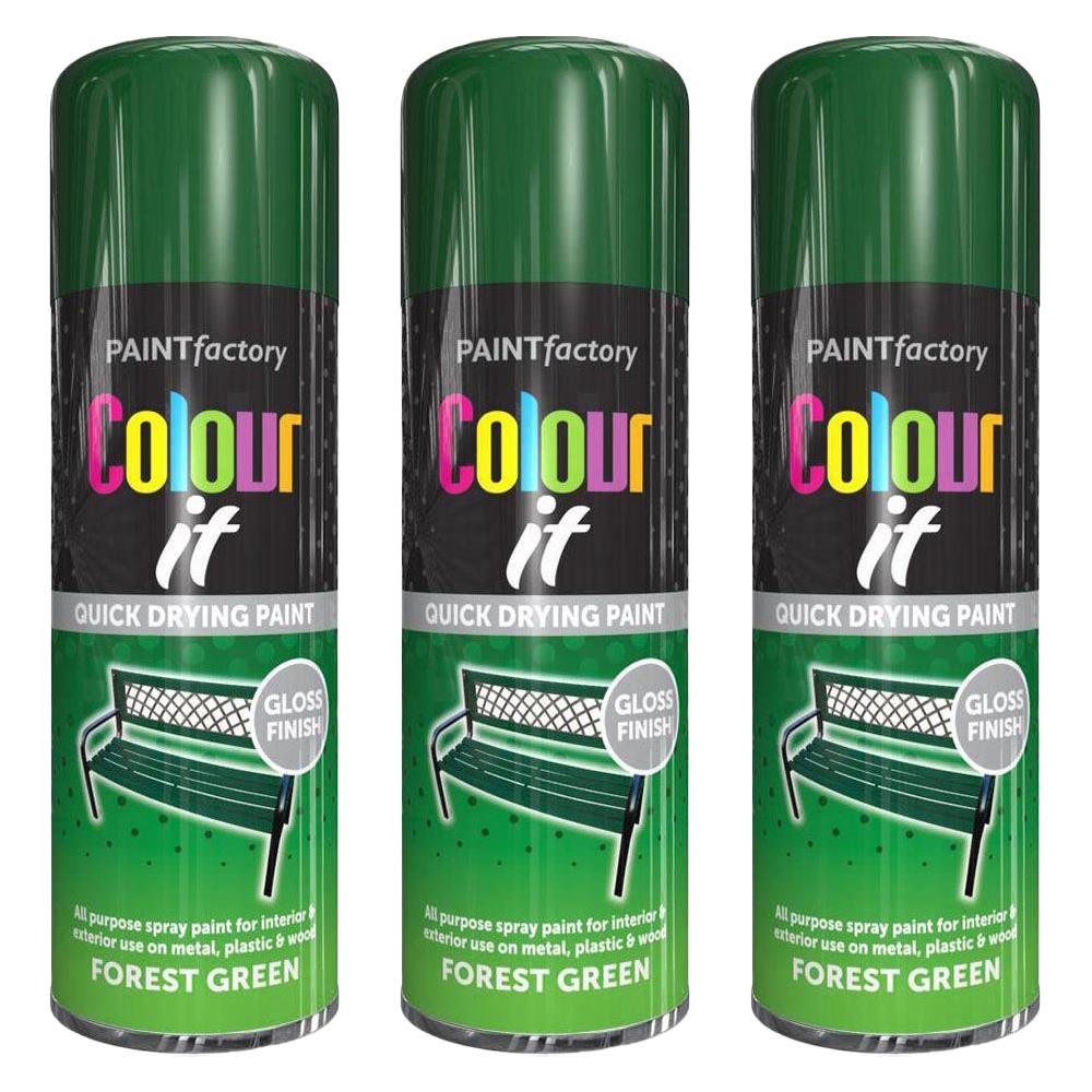 3X Paint Factory Forest Green Gloss Spray Paint 400ml Spray Paint