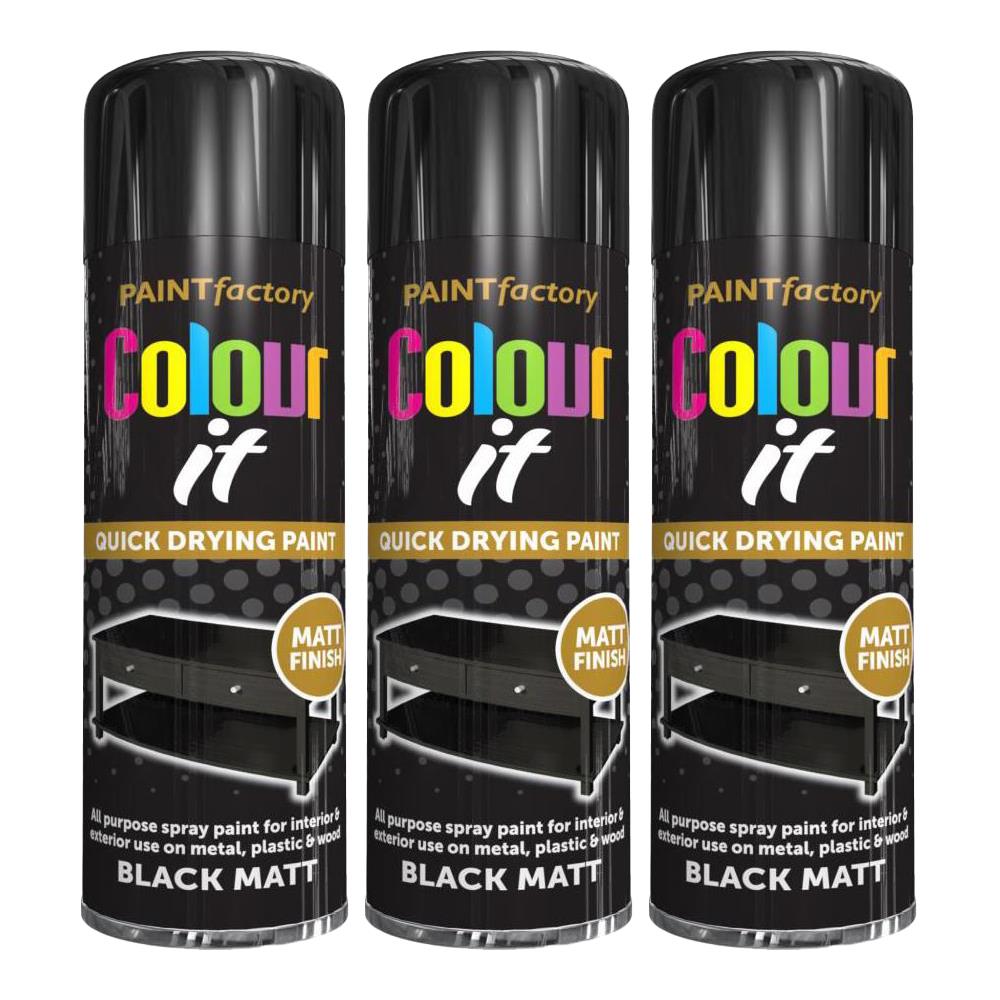3X Paint Factory Black Matt Spray Paint 250ml Spray Paint