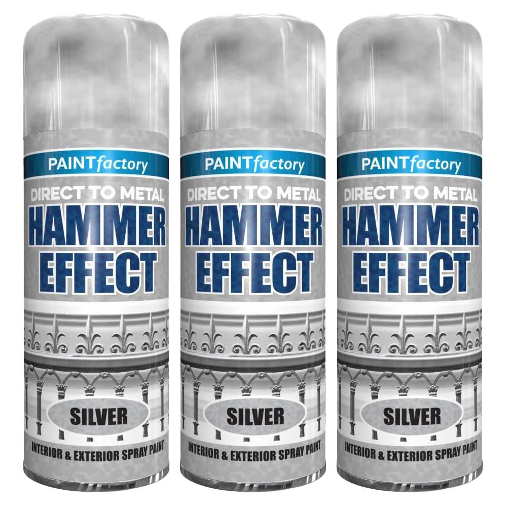 3X Paint Factory Silver Hammer Effect Paint 400ml Spray Paint