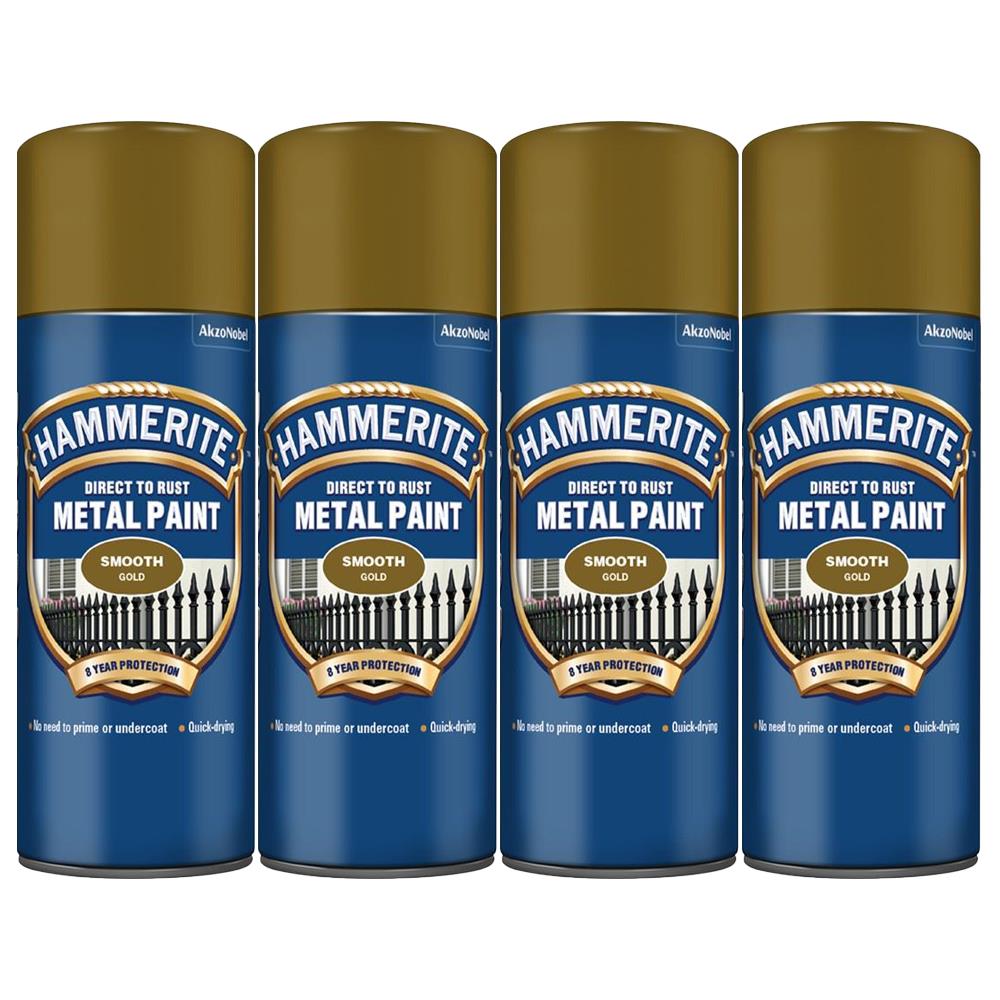 4X Hammerite Smooth Gold Spray Paint 400ml Spray Paint