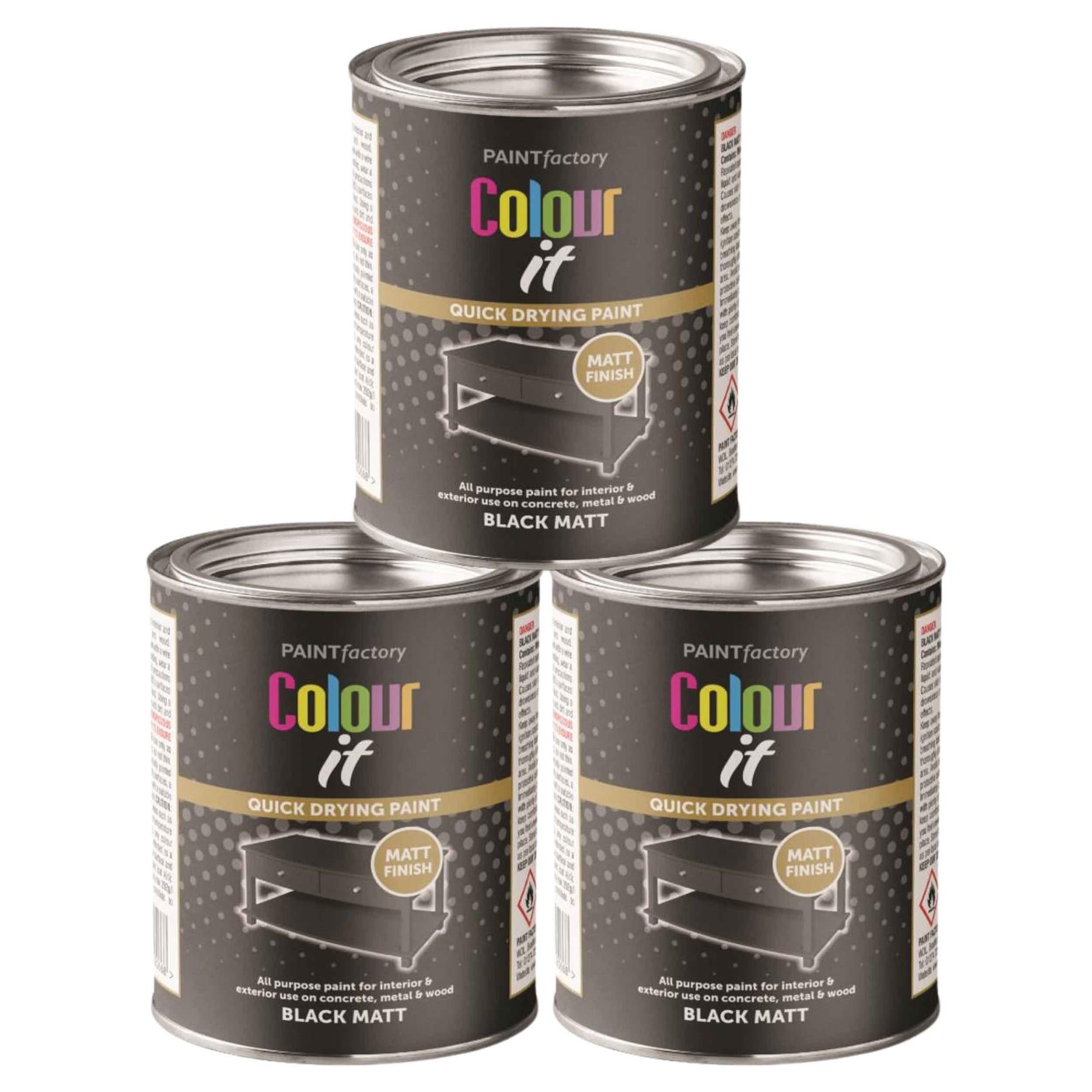 3X Paint Factory Black Matt Tin Paint 300ml Tin Paint