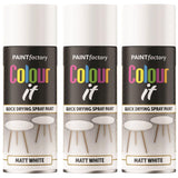 3X Paint Factory White Matt Spray Paint 400ml