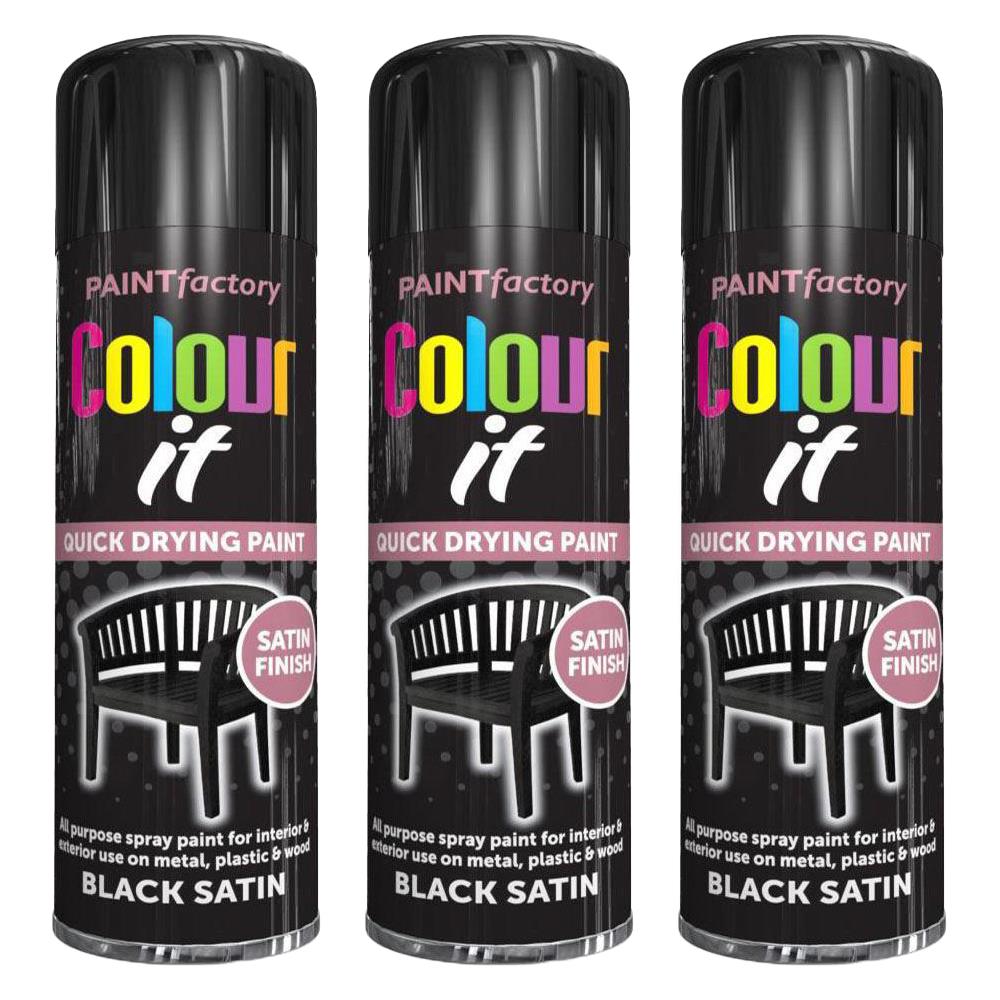 3X Paint Factory Black Satin Spray Paint 250ml Spray Paint