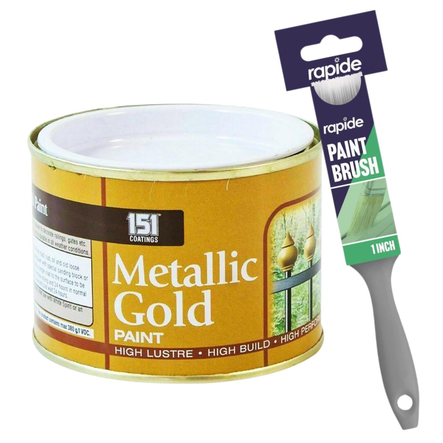 Metallic Gold Paint Tin 180ml With 1" Paint Brush Tin Paint