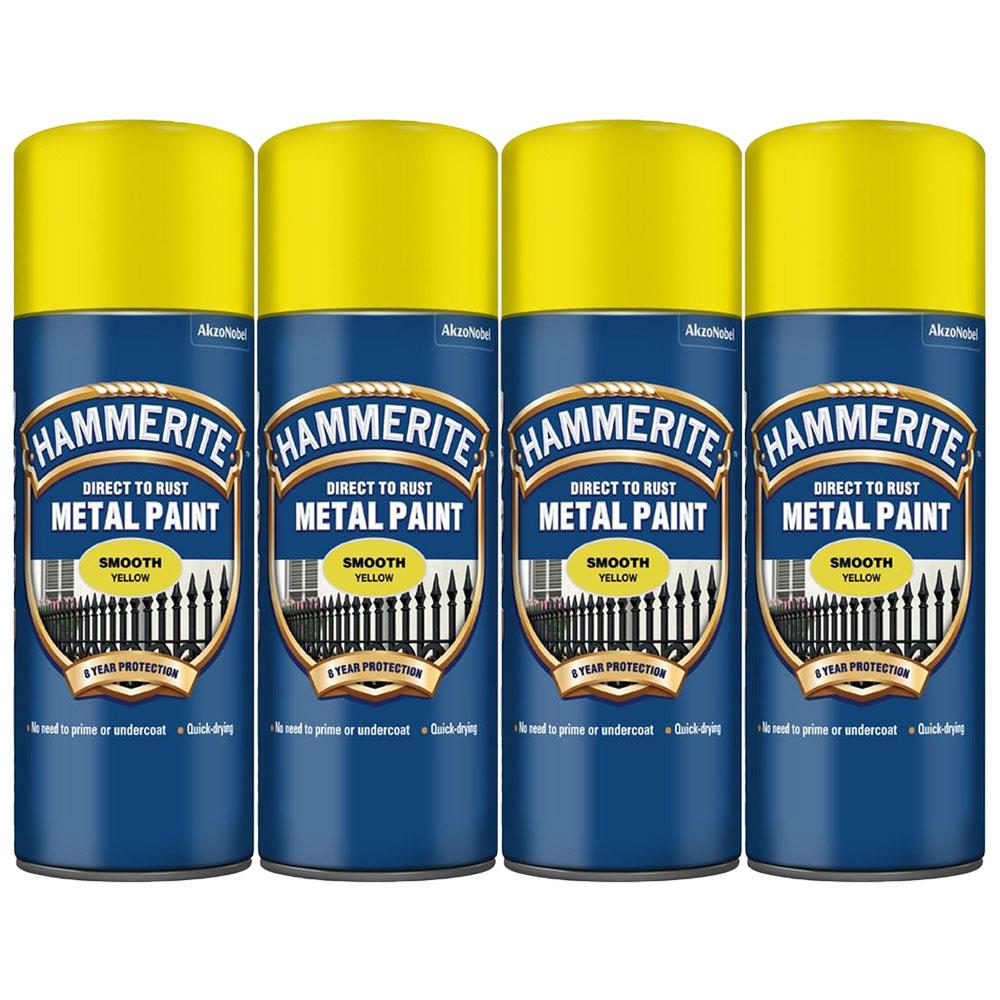 4X Hammerite Smooth Yellow Spray Paint 400ml Spray Paint