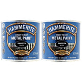 2X Hammerite Smooth Black Paint 250ml Tin Paint