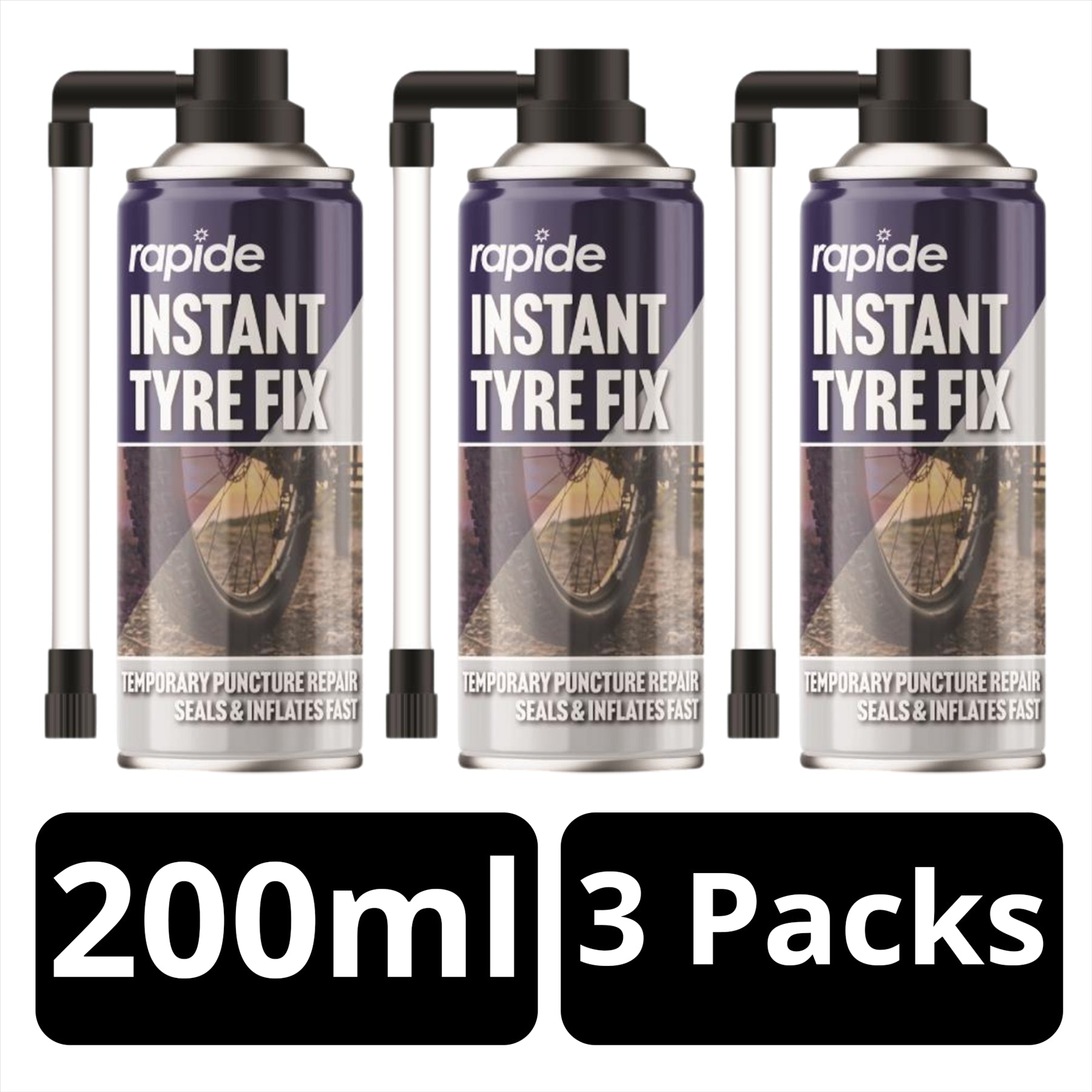 3X Bicycle Instant Tyre Fix 200ml Inflater