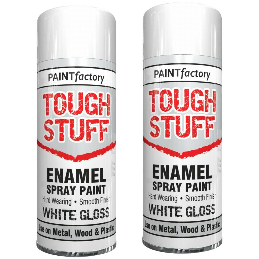 2X Paint Factory Tough Stuff Enamel White Gloss 400ml Spray Paint