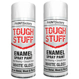 2X Paint Factory Tough Stuff Enamel White Gloss 400ml Spray Paint