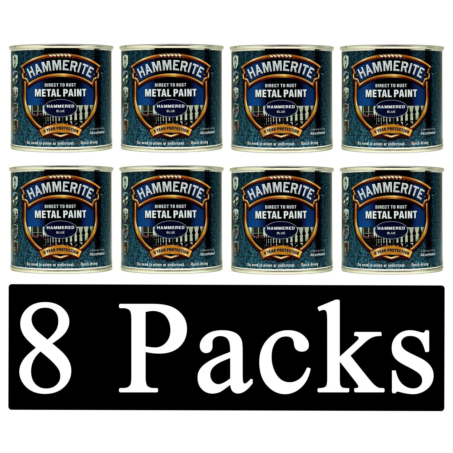 8X Hammerite Hammered Blue Paint 250ml Tin Paint