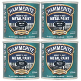 4X Hammerite Satin Black Paint 250ml Tin Paint