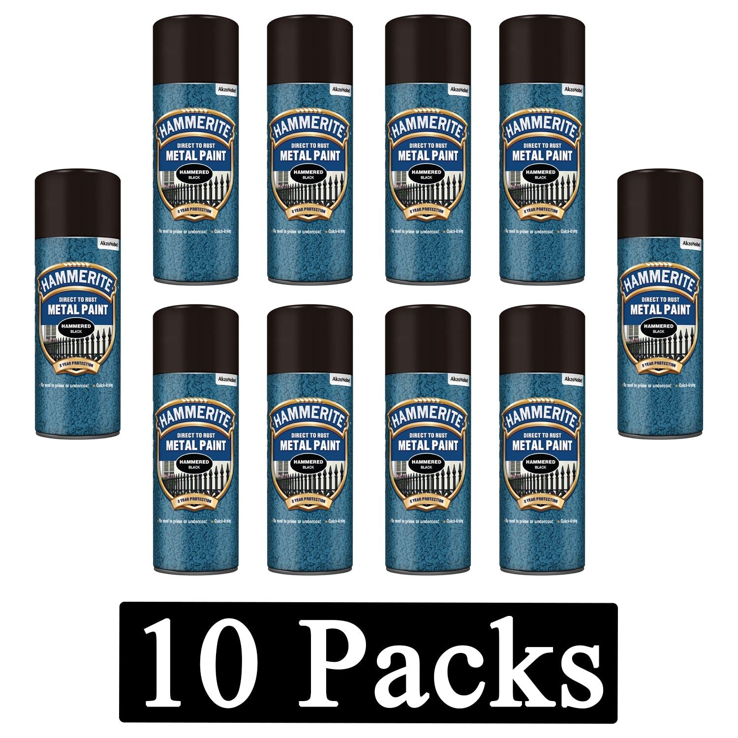 10X Hammerite Hammered Black Spray Paint 400ml Spray Paint